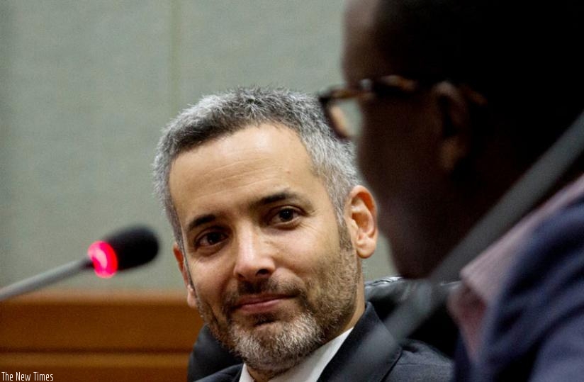 The Director General in charge of ICT, Didier Nkurikiyimfura (R), together with Cohen address the media in Kigali. (Timothy Kisambira)