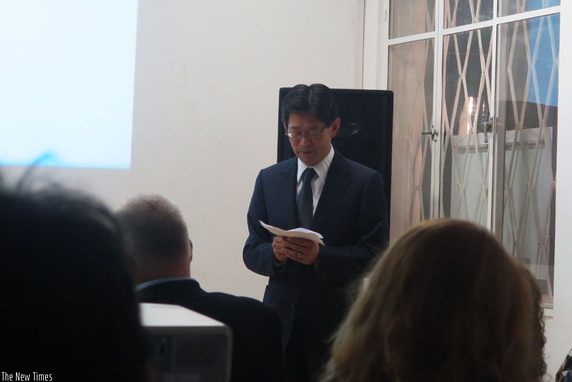 Japanese Ambassador to Rwanda, Kazuya Ogawa, addresses guests at the film festival. (Stephen Kalimba)