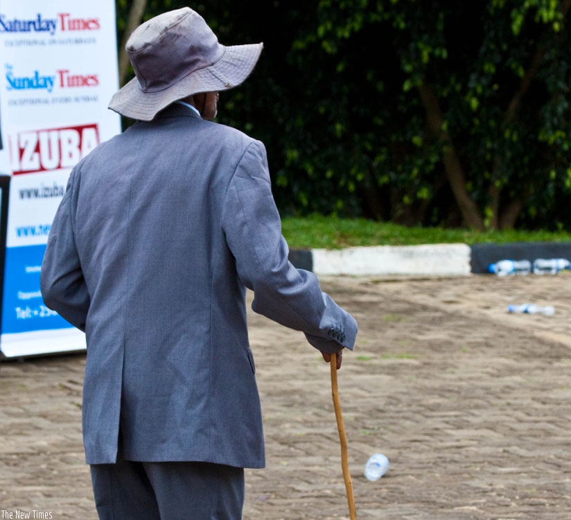 An elderly man in Kigali. Many say that the new pension law will not help pensioners like him. (T. Kisambira)
