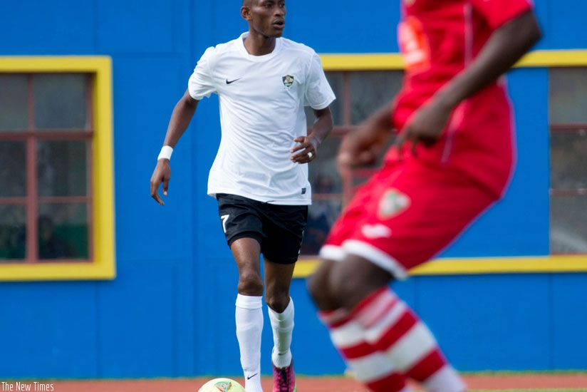 APR midfielder Jean-Baptiste Mugiraneza (L) scored a good volley as the army side defeated Mozambican team, Liga Desportiva de Maputo, 2-1 in the Orange CAF Champions league. (Timothy Kisambira)