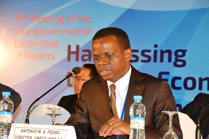 Pedro addresses the summit in Antananarivo, Madagascar, yesterday. (Edwin Musoni)