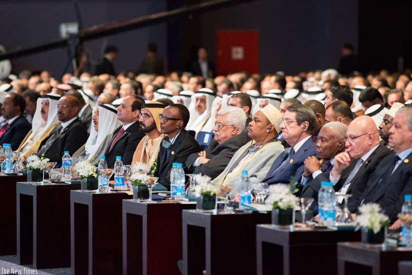 President Kagame with other leaders attending the Egypt Economic Development Conference- Sharm El-Sheikh yesterday.