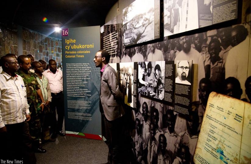 An attendant at Kigali Genocide Memorial Centre, Gisozi, educates visitors about the Genocide. (File)