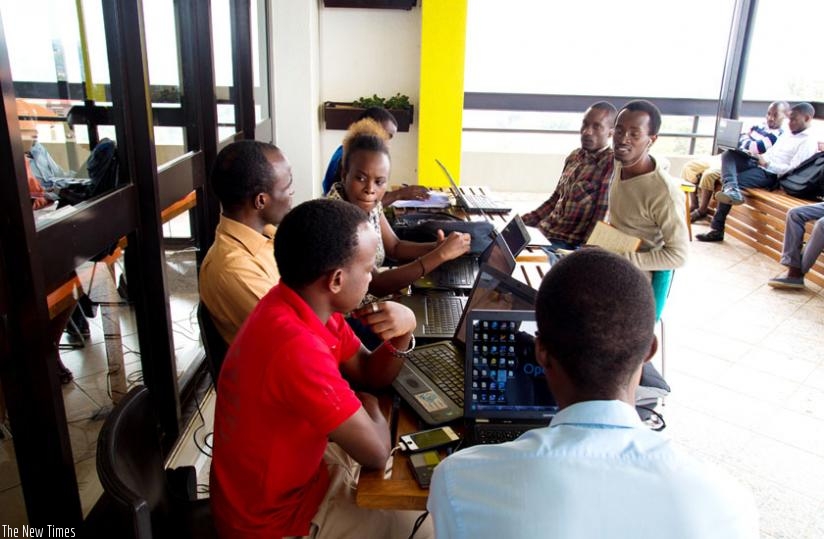 Software developers at K-Lab, an ICT hub, in Kigali.  (Timothy Kisambira)