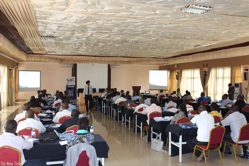 Singh Harban addresses the trainees in Kigali Hotel on Saturday. (Michel Nkurunziza)