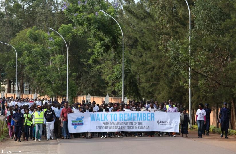 Residents of Kicukiro participate in a walk to remember last year. (File)