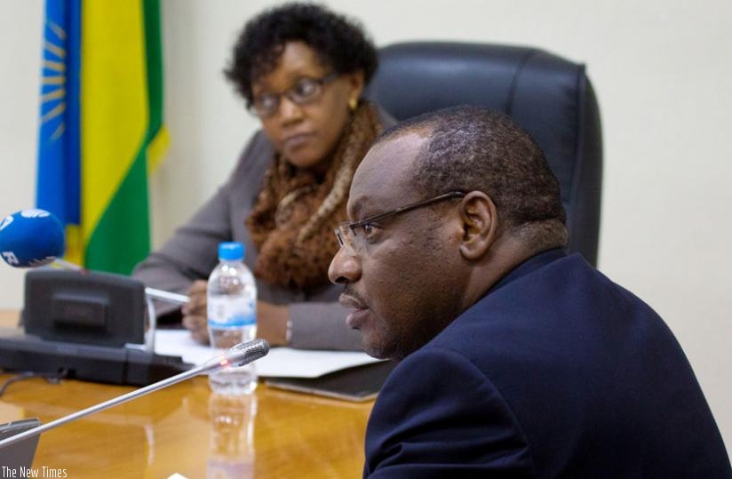 Gatete briefs the media on maternity fund in Kigali yesterday. (Timothy Kisambira)