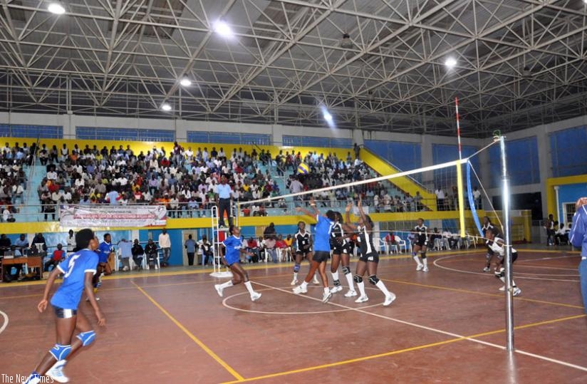 Rwanda Revenue Authority (Blue) in a league game against APR last season. The club is keen to impress in the African Volleyball women tournament. (File)