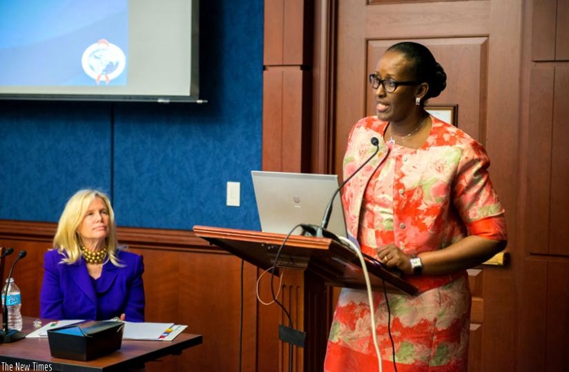 The First Lady gives a keynote speech at Women and Aids forumin Washington DC yesterday. (Courtesy)