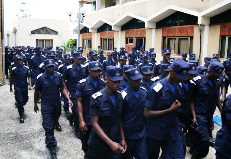 Police officer cadets during a guided tour of Parliament buildings yesterday. Mbanda