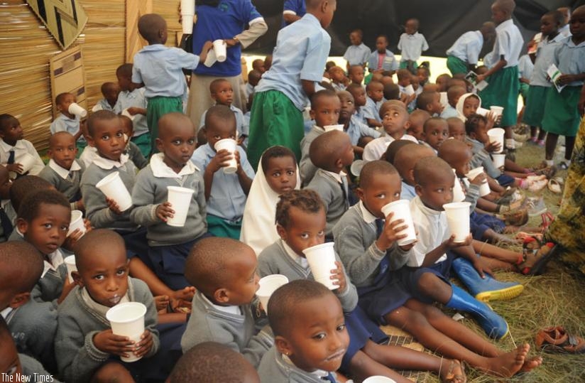 Children enjoy milk during a campaign against mulnutrition in 2013. (File)