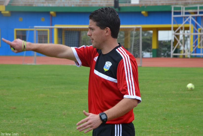 Johnny McKinstry, seen here giving instructions to his players during a training session on Tuesday at Amahoro National Stadium.
