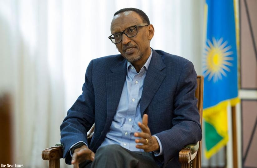 President Kagame during the interview with Jeune Afrique's Francois Soudan on March 23 in Kigali. (Village Urugwiro)