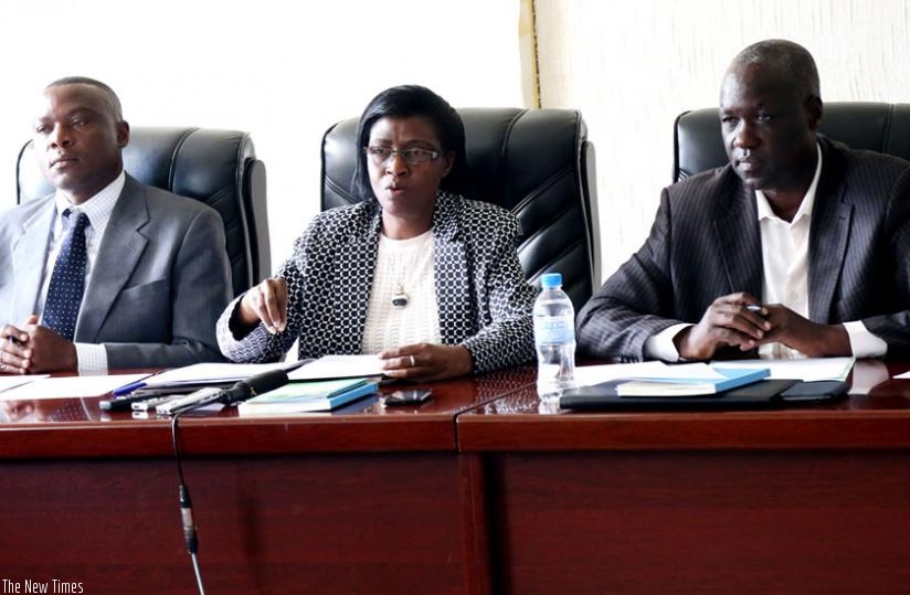 Kanzayire (C), Deputy Ombudsman (corruption) Clement Musangabatwale (L), and MP Kayiranga Rwasa at the meeting in Parliament yesterday. (John Mbanda)