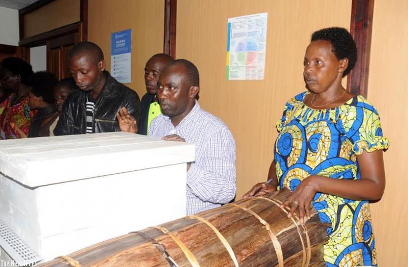 Some of the farmers exhibit their products during the meeting in Kigali yesterday. (Lydia Atieno)