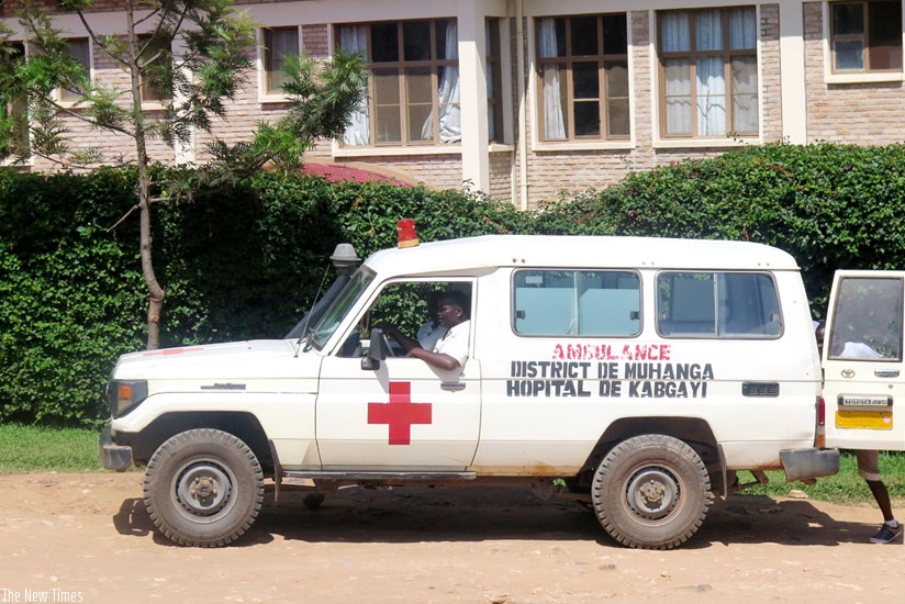 A hospital ambulance parked at the ground of Kabgayi Hospital. (Emmanuel Ntirenganya)
