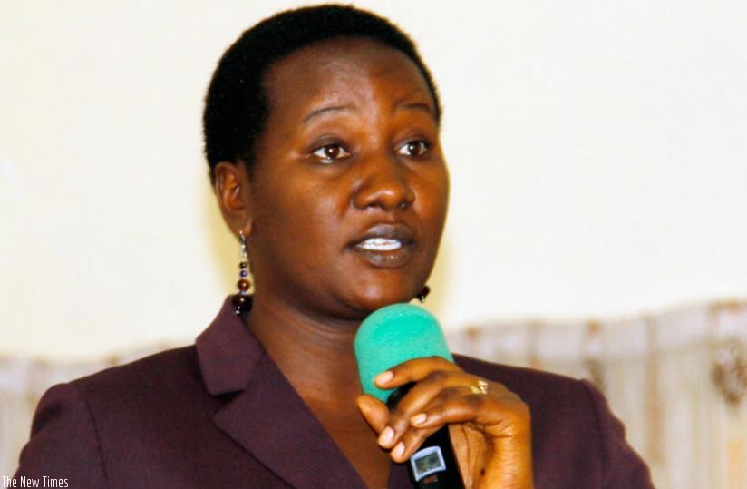 Uwacu speaks at the Never Again Rwanda conference yesterday. (Jean Mugabo)