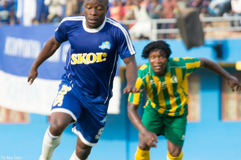 Striker Isaac Muganza, seen here in action against Cameroonian side Panthere du Nde in the last round, netted Rayon Sports' lone goal in Egypt in the first leg.