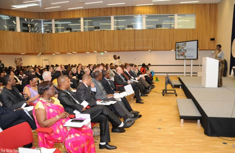 Ambassador Sebudandi addressing participants at the Commemoration ceremony held at the United Nations office in Copenhagen Denmark. (Courtesy)