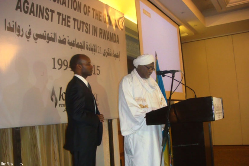 Kajugiro (In black suit) and Amb. Bannaqa during the commemoration event in Khartoum, on Thursday.  (Courtesy)