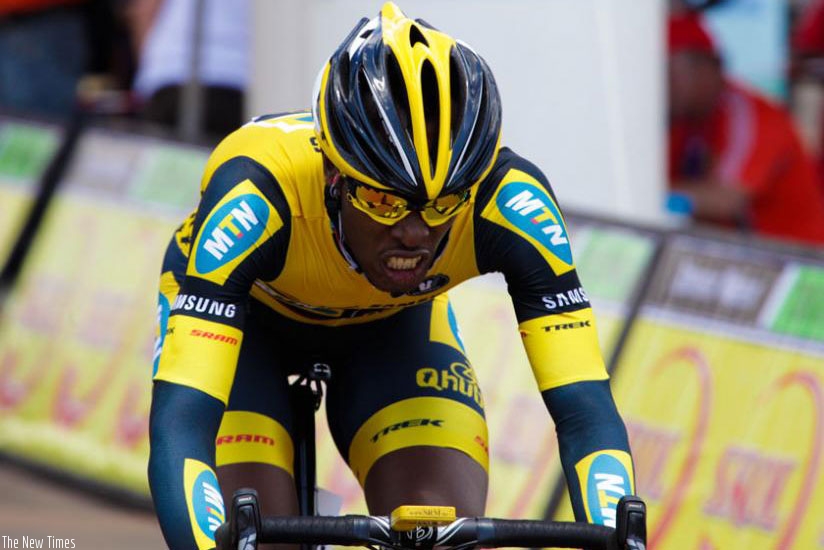 Niyonshuti taking part in the 2013 Tour du Rwanda. (File)