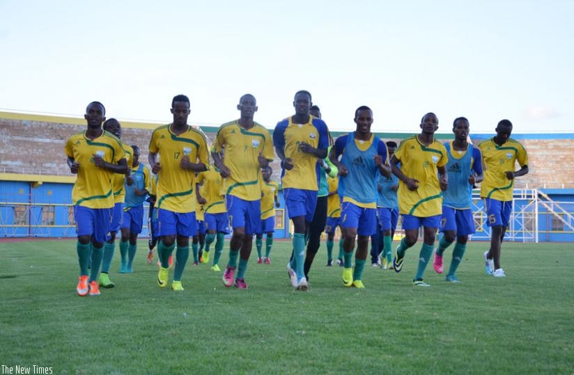 Amavubi players train before their recent game against Zambia which they lost 2-0. The wasps start their 2017 Afcon qualifying campaign against Mozambique in June. (File)