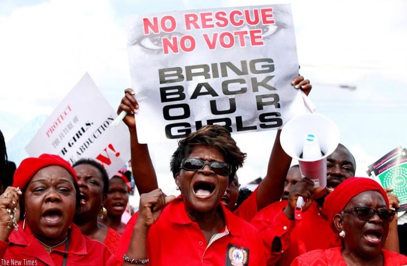 Demonstrators call for release of Chibok girls. (Net)