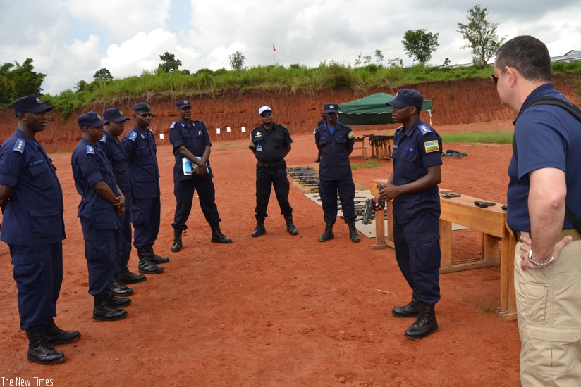 UN officials inspect the RNP Specialised Support Unit to be deployed in CAR.