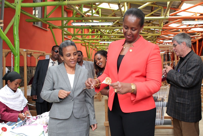 First Lady Jeannette Kagame visited the SoleRebels shoe factory in Addis Ababa yesterday.