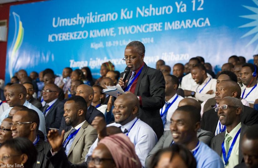 A member of the Rwandan Diaspora speaks during last year's Umushyikirano in Kigali. (File)