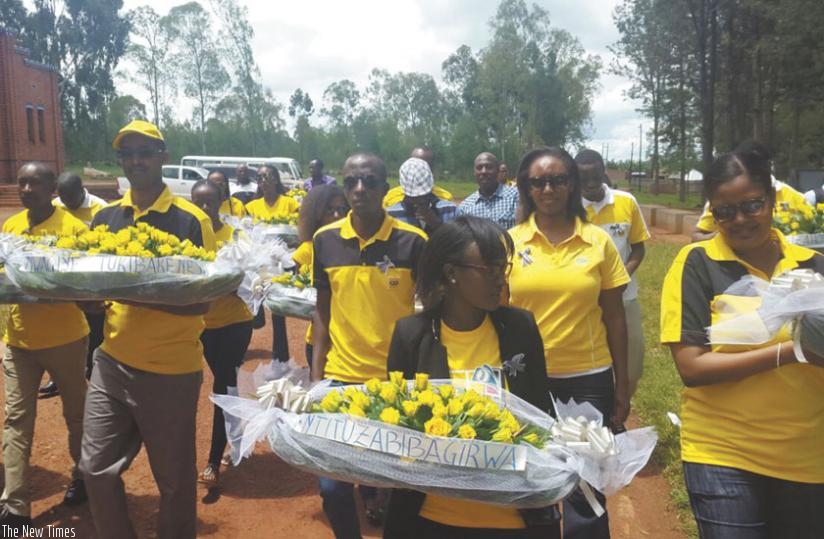 MTN employees honour victims of the 1994 Genocide against the Tutsi at Nyarubuye Genocide Memorial Site in Kirehe on Friday.  (Courtesy)