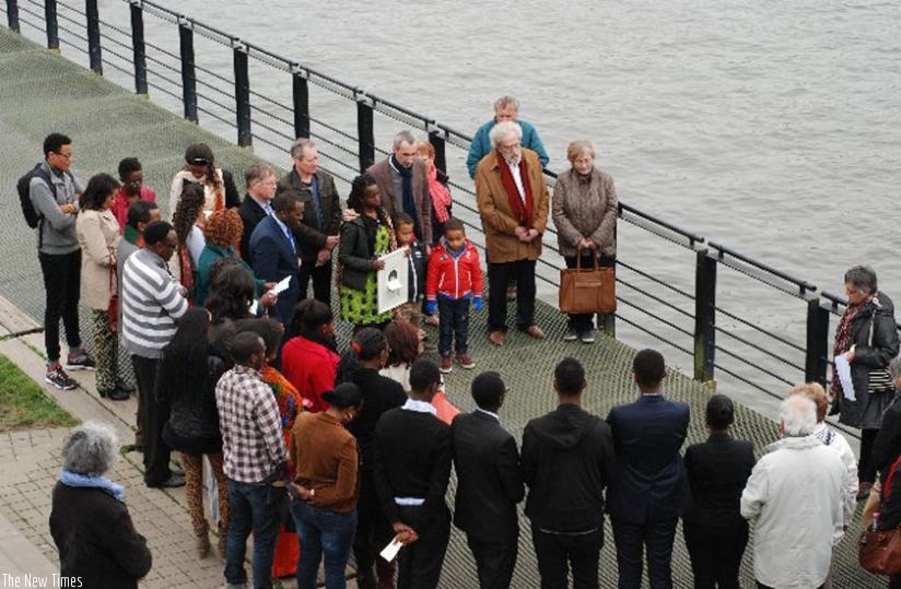 The mourners laid a wreath in La Loire River in honor of the Genocide victims. (Courtesy)