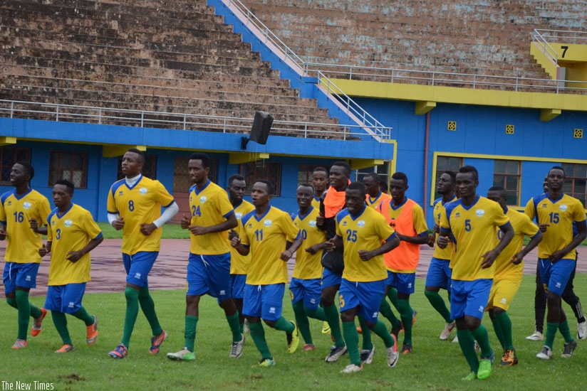 The U-23 national team training at Amahoro stadium recently. (Sam Ngendihimana)