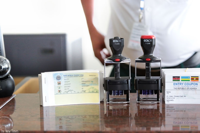 East African Tourist Visa on display at Entebbe International Airport. (File)