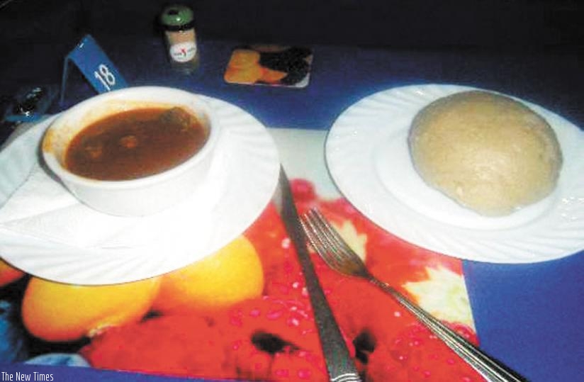 A ready meal of ubugali served with meat. Ubugali is rich in carbohydrates and proteins. (Donah Mbabazi)