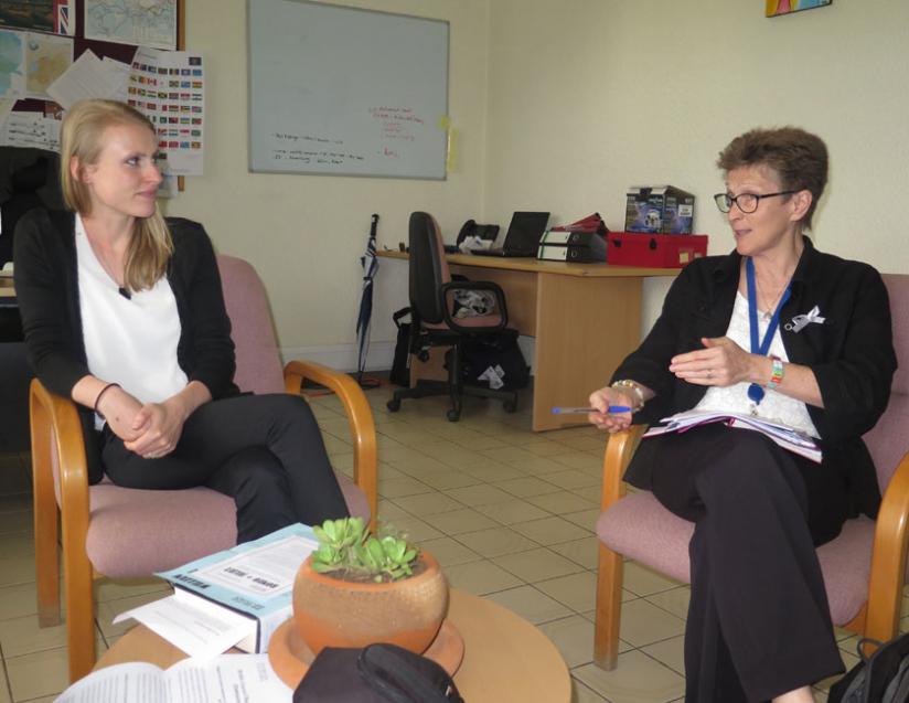 (L-R) Zoe Compstone and Sheilagh Neilson, during the interview with The New Times. (Solomon Asaba)
