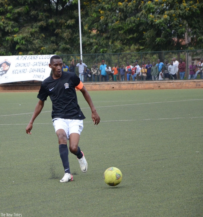 APR assistant captain Jean Baptiste Muriganeza in action during a recent league tie. The Champions face determined Gicumbi in a crucial tie today. (Sam Ngendahimana)