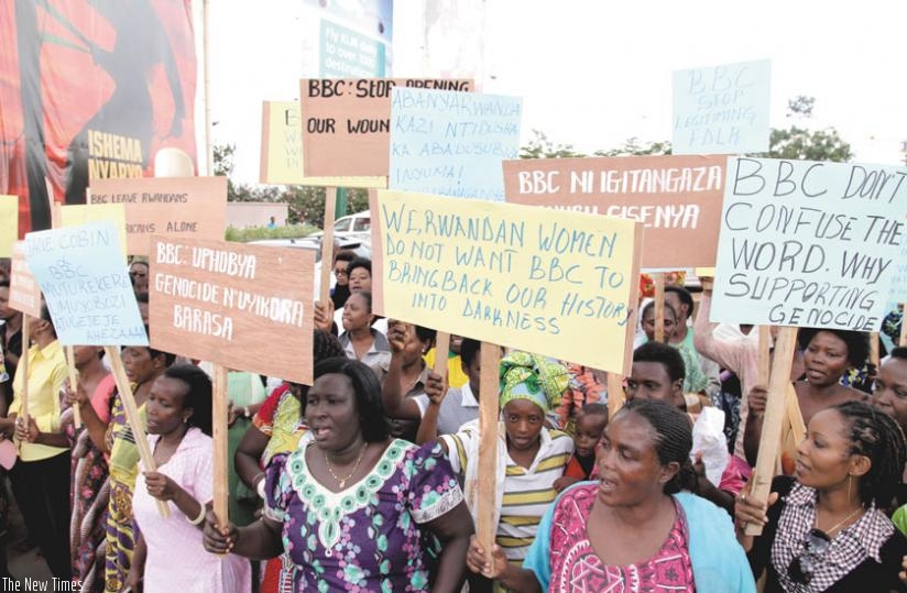 Women demonstrate against the BBC in Kigali last year. (File)