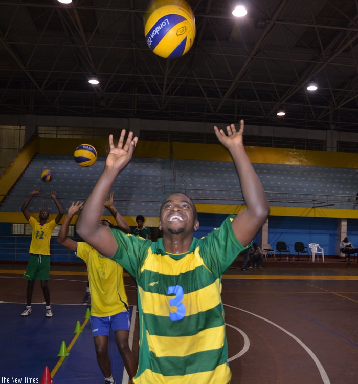 National Volleyball team players training at Amahoro stadium. Kenya and Rwanda are the favourites to win the Zone V championship. (Sam Ngendahimana)