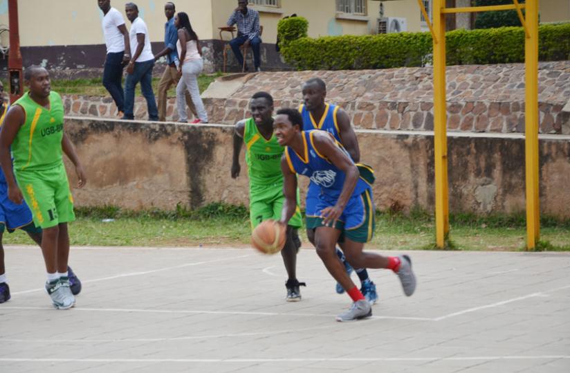 Patriotsu2019s power forward Walter Nkurunziza dribbles the ball past UGB players in a league game. The 20-year-old has been an intergral part of the largely youthful team that has impressed many. (Sam Ngendahimana)