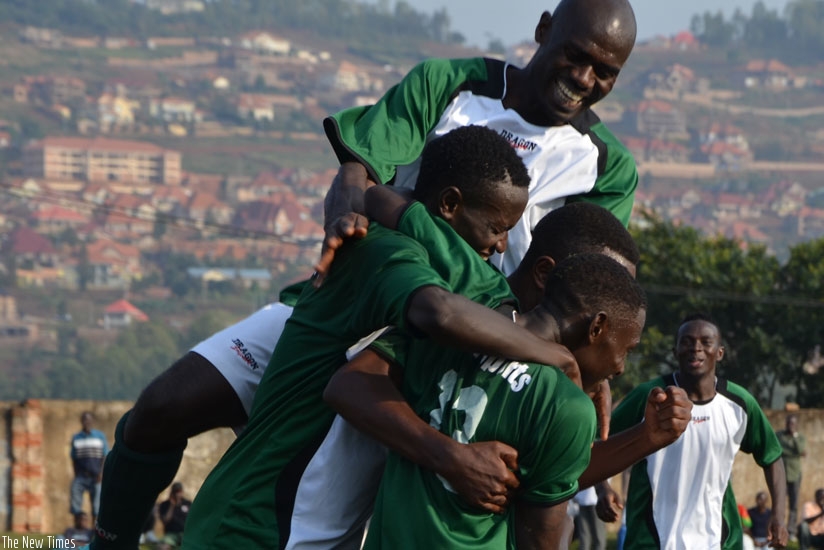Kiyovu players celebrate a goal in a league match recently. The Nyamirambo side will be keen on avenging their 5-0 defeat against APR in the first leg. (Sam Ngendihimana)