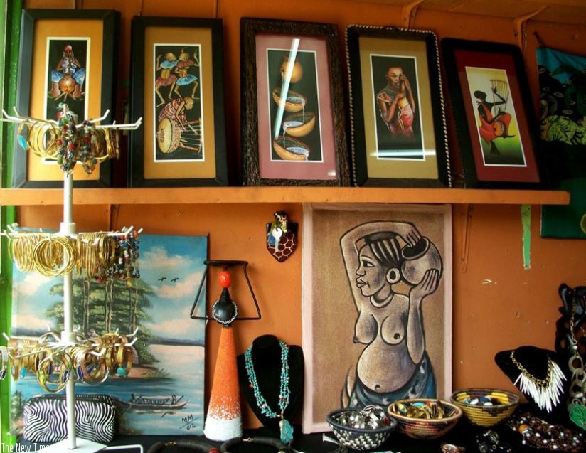 Some of the art and jewellery hand made by aspiring Rwandan artists on display in a local shop. (Net photo)