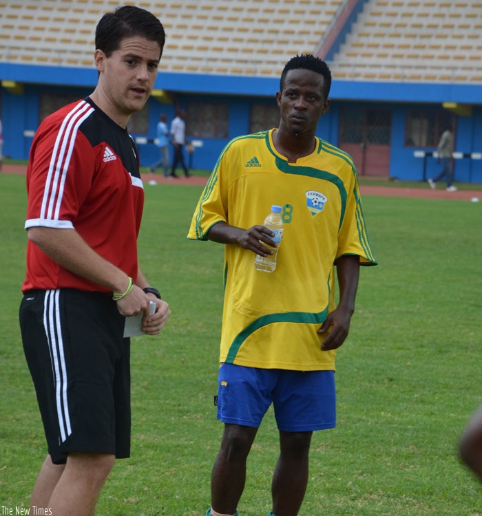 Amavubi coach Johnny McKinstry and captain Haruna Niyonzima. (File)