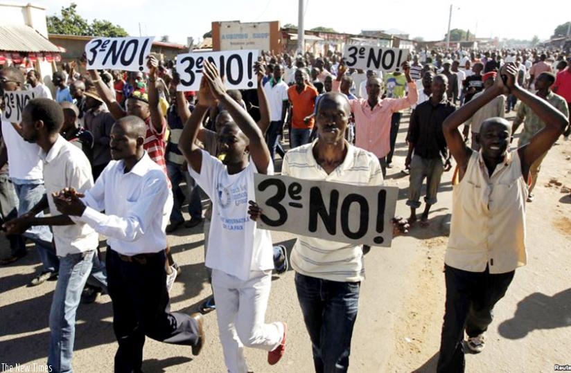 Burundian protesters march against Nkurunziza's third term bid. (Net photo)