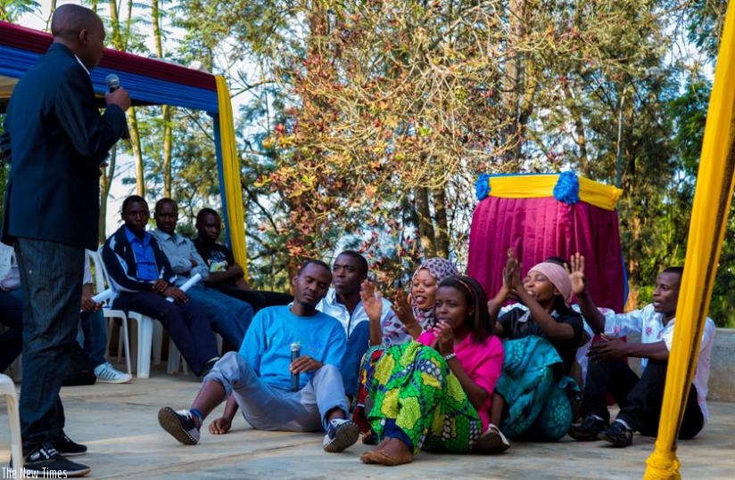 Students of the College of Medicine and Health Sciences during a play on family planning on the International Nurses Day in Kigali, yesterday. (D. Umutesi)