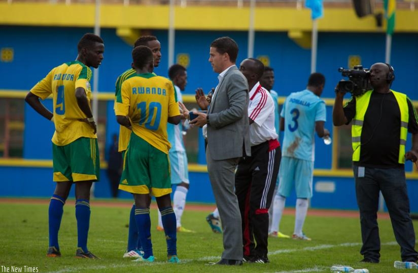 Amavubi and U-23 coach Johnny McKinstry gives instructions to his players during the Rwanda-Somalia match which the national side won 2-0. Mckinstry has called up more players as Rwanda prepares for a local derby against Uganda. (T. Kisambira) 