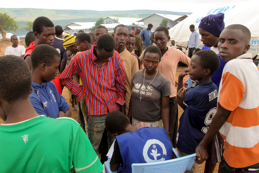 Burundian children who fled to Rwanda with no parents being registered at Mahama Camp. (Faustin Niyigena)