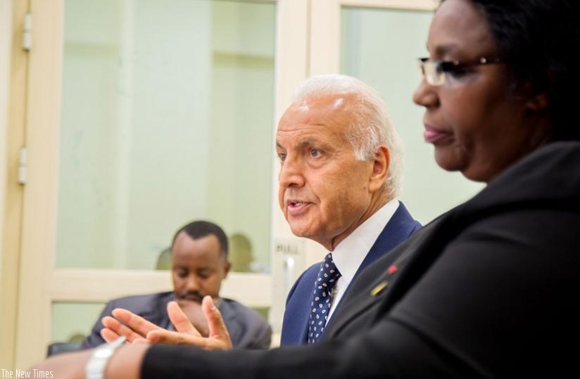 Azam (L) together with Mukantabana brief the media. (Timothy Kisambira)