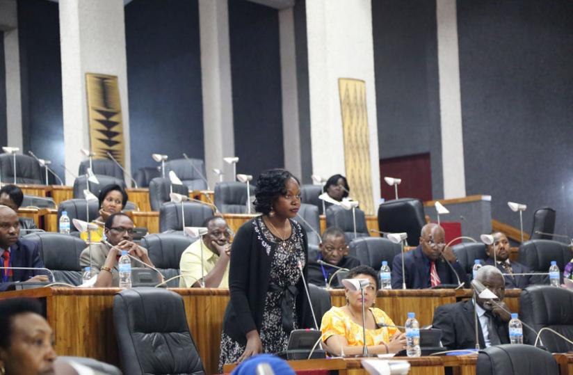 Nakawuki contributes to EALA debate during a session in Kigali last year. (File)