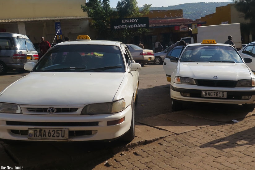 Cabs at City Market in downtown Kigali. (Jean Mugabo)